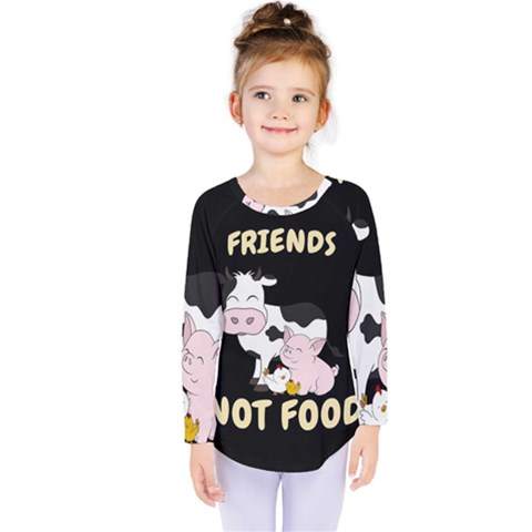 Friends Not Food - Cute Cow, Pig And Chicken Kids  Long Sleeve Tee by Valentinaart