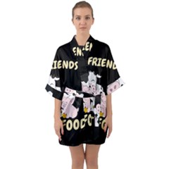 Friends Not Food - Cute Cow, Pig And Chicken Quarter Sleeve Kimono Robe by Valentinaart