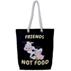 Friends Not Food - Cute Cow, Pig And Chicken Full Print Rope Handle Tote (small) by Valentinaart