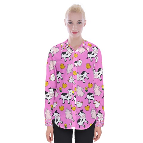 The Farm Pattern Womens Long Sleeve Shirt by Valentinaart