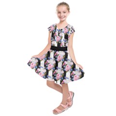 Black & Pink Stripes & Floral Kids  Short Sleeve Dress by PattyVilleDesigns