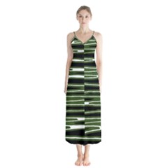 Sketched Wavy Stripes Pattern Button Up Chiffon Maxi Dress