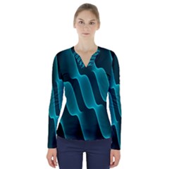 Background Light Glow Blue Green V-neck Long Sleeve Top by Nexatart