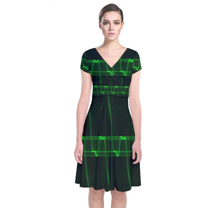 Background Signal Light Glow Green Short Sleeve Front Wrap Dress