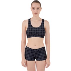 Background Weaving Black Metal Work It Out Sports Bra Set by Nexatart