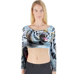 Tiger Animal Art Swirl Decorative Long Sleeve Crop Top