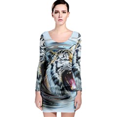 Tiger Animal Art Swirl Decorative Long Sleeve Bodycon Dress