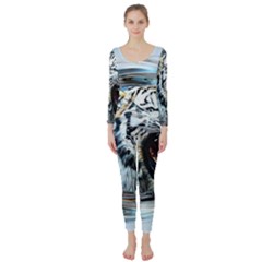 Tiger Animal Art Swirl Decorative Long Sleeve Catsuit