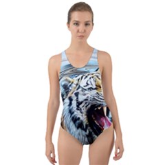 Tiger Animal Art Swirl Decorative Cut-Out Back One Piece Swimsuit