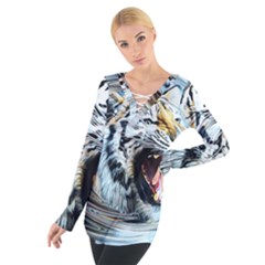 Tiger Animal Art Swirl Decorative Tie Up Tee by Nexatart