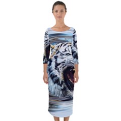 Tiger Animal Art Swirl Decorative Quarter Sleeve Midi Bodycon Dress