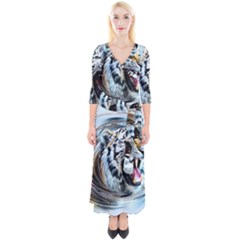 Tiger Animal Art Swirl Decorative Quarter Sleeve Wrap Maxi Dress