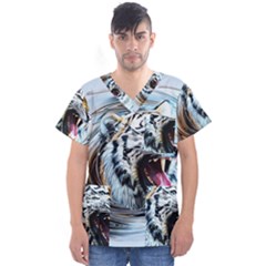 Tiger Animal Art Swirl Decorative Men s V-neck Scrub Top