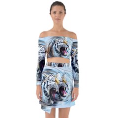 Tiger Animal Art Swirl Decorative Off Shoulder Top With Skirt Set by Nexatart