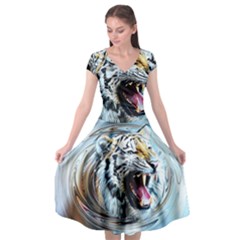 Tiger Animal Art Swirl Decorative Cap Sleeve Wrap Front Dress