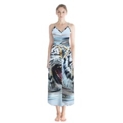 Tiger Animal Art Swirl Decorative Button Up Chiffon Maxi Dress