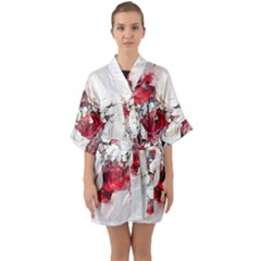 Flowers Roses Bouquet Art Nature Quarter Sleeve Kimono Robe