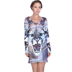 Cougar Animal Art Swirl Decorative Long Sleeve Nightdress by Nexatart