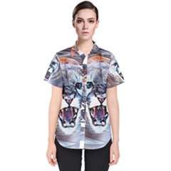 Cougar Animal Art Swirl Decorative Women s Short Sleeve Shirt