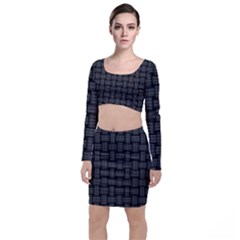 Background Weaving Black Metal Long Sleeve Crop Top & Bodycon Skirt Set