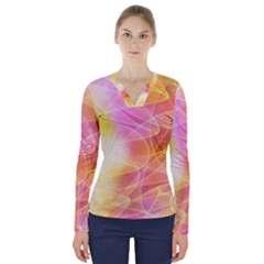 Background Art Abstract Watercolor V-neck Long Sleeve Top by Nexatart