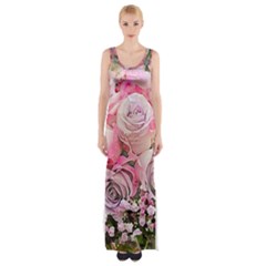 Flowers Bouquet Wedding Art Nature Maxi Thigh Split Dress by Nexatart