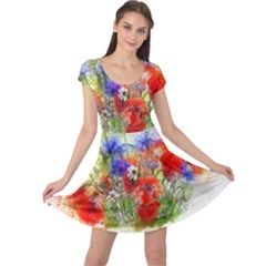 Flowers Bouquet Art Nature Cap Sleeve Dress