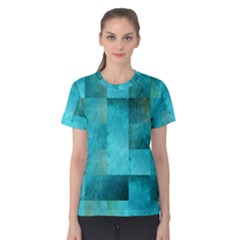 Background Squares Blue Green Women s Cotton Tee