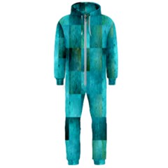 Background Squares Blue Green Hooded Jumpsuit (men)  by Nexatart