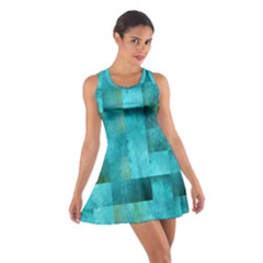 Background Squares Blue Green Cotton Racerback Dress by Nexatart