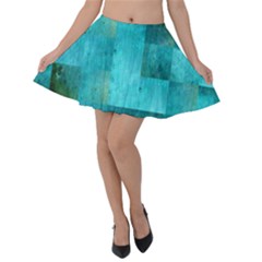 Background Squares Blue Green Velvet Skater Skirt