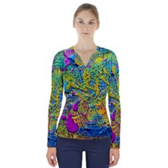 Background Art Abstract Watercolor V-neck Long Sleeve Top by Nexatart