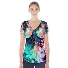 Background Art Abstract Watercolor Short Sleeve Front Detail Top