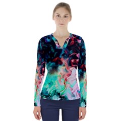 Background Art Abstract Watercolor V-neck Long Sleeve Top by Nexatart