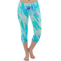 Blue Background Art Abstract Watercolor Capri Yoga Leggings by Nexatart