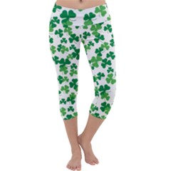 St  Patricks Day Clover Pattern Capri Yoga Leggings by Valentinaart