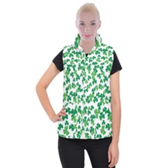 St  Patricks Day Clover Pattern Women s Button Up Puffer Vest by Valentinaart