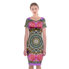 Roses In A Color Cascade Of Freedom And Peace Classic Short Sleeve Midi Dress by pepitasart