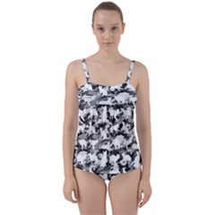 Black And White Catmouflage Camouflage Twist Front Tankini Set by PodArtist