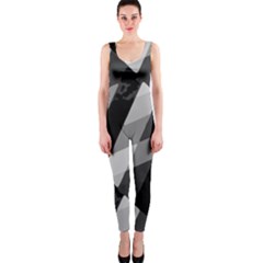 Black And White Grunge Striped Pattern One Piece Catsuit by dflcprints