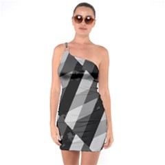 Black And White Grunge Striped Pattern One Soulder Bodycon Dress by dflcprints