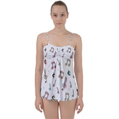 Vip Note Print Babydoll Tankini Set