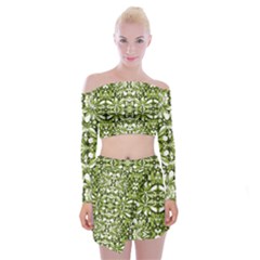 Stylized Nature Print Pattern Off Shoulder Top With Mini Skirt Set