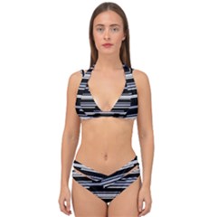 Skewed Stripes Pattern Design Double Strap Halter Bikini Set by dflcprints