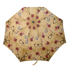 Vintage Glasses Beige Folding Umbrellas by snowwhitegirl