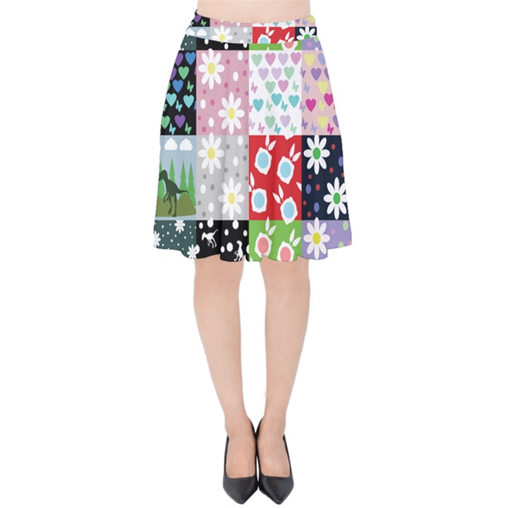 Dino Quilt Velvet High Waist Skirt