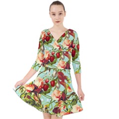 Fruit Blossom Quarter Sleeve Front Wrap Dress	