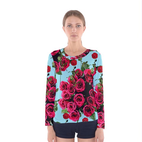 Roses Blue Women s Long Sleeve Tee by snowwhitegirl