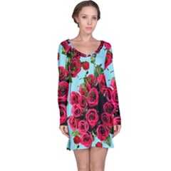 Roses Blue Long Sleeve Nightdress