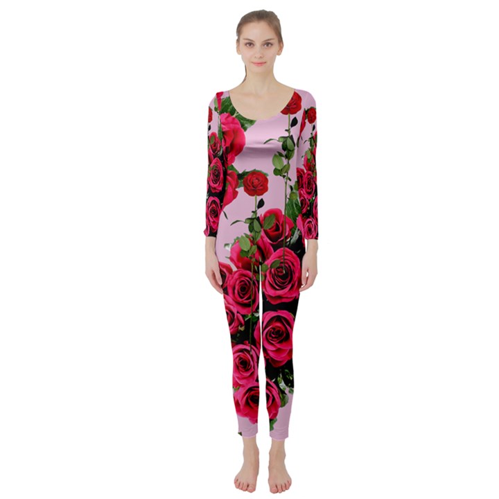 Roses Pink Long Sleeve Catsuit